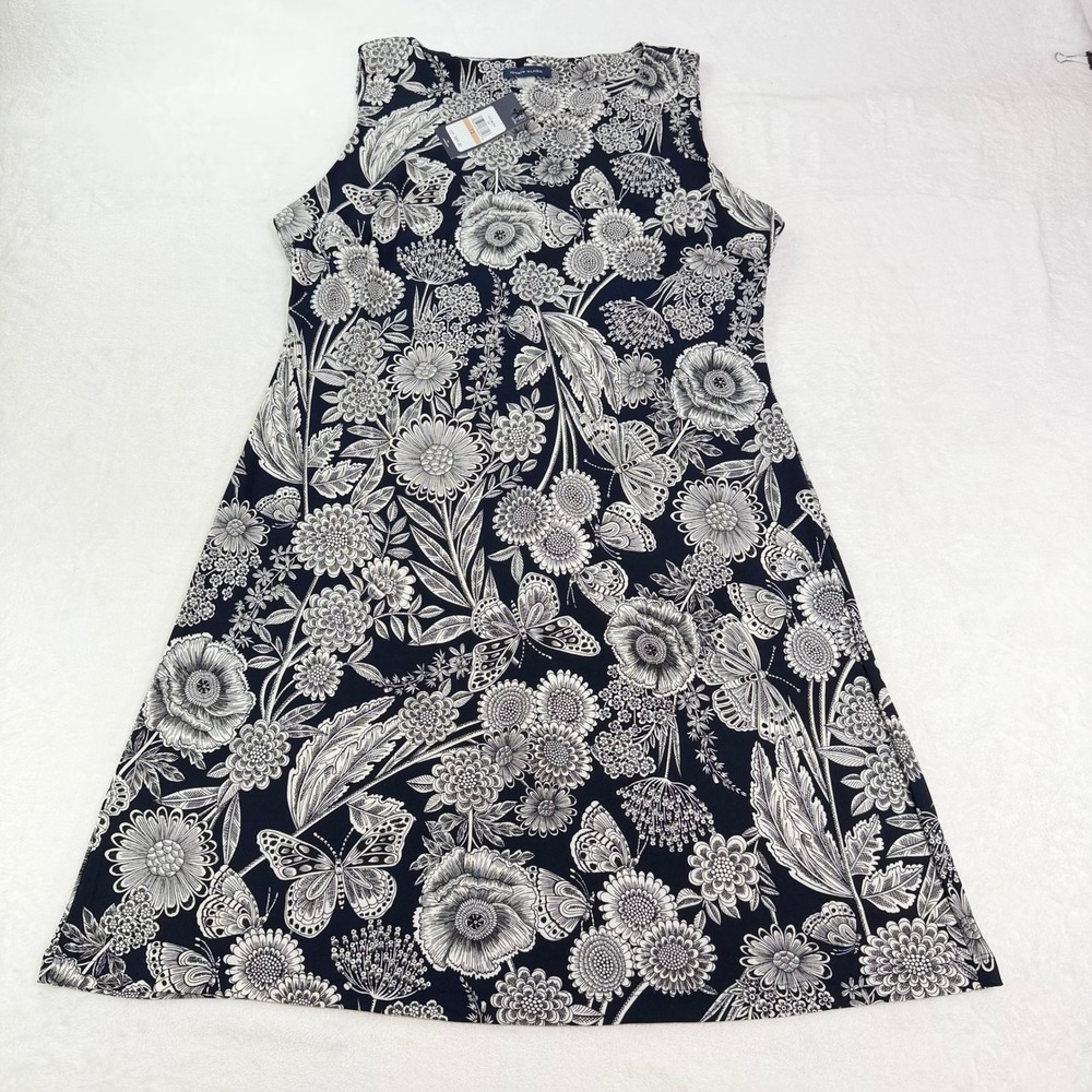 NWT Tommy Hilfiger Womens Navy White Floral Sheath Chic Dress 12 Coastal
